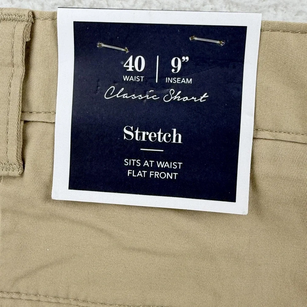 Club Room Shorts Mens 40 Beige Stretch Classic Fit Chino 9 Inseam Flat Front NWT
